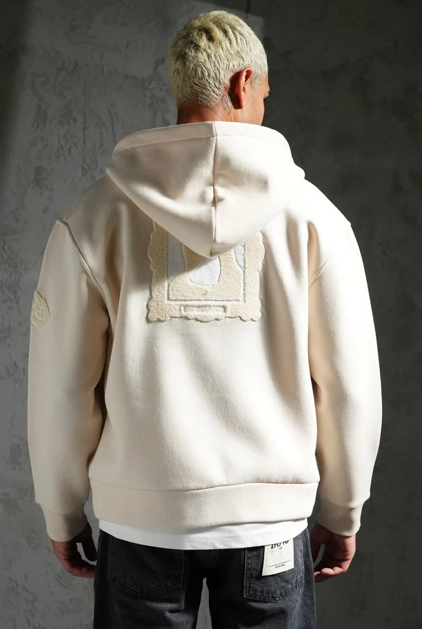 Sweat zippé à capuche "I.P. PRIVATE" unisexe - Beige