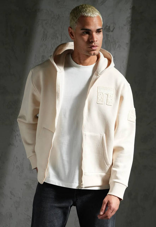 Sweat zippé à capuche "I.P. PRIVATE" unisexe - Beige