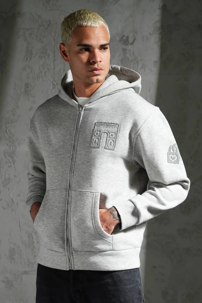 Sweat zippé à capuche "I.P. PRIVATE" unisexe - Gris