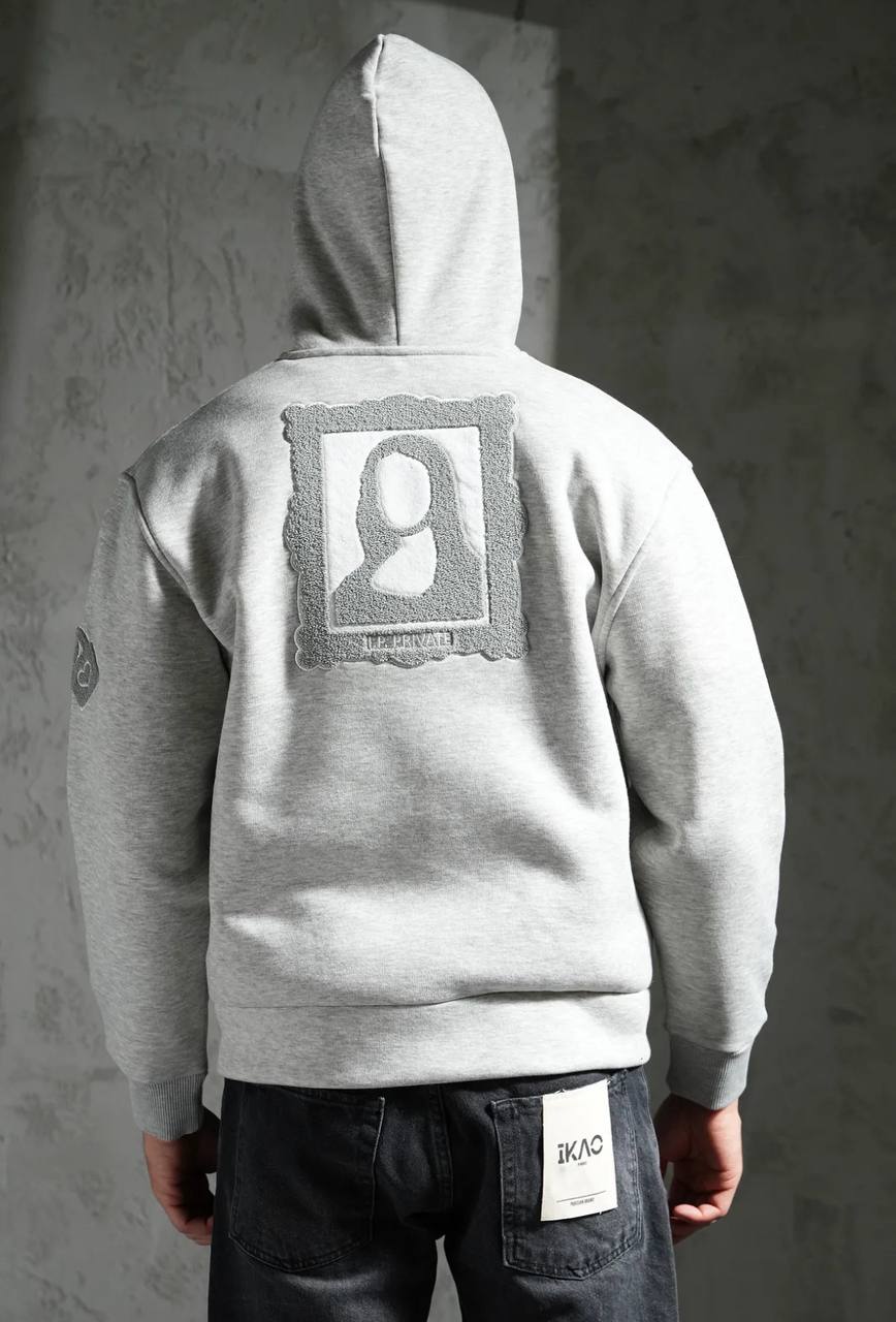 Sweat zippé à capuche "I.P. PRIVATE" unisexe - Gris