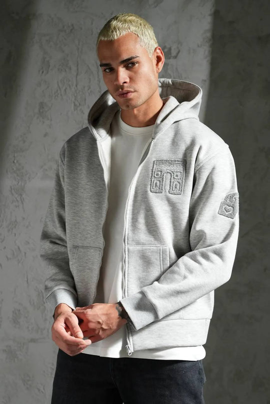 Sweat zippé à capuche "I.P. PRIVATE" unisexe - Gris