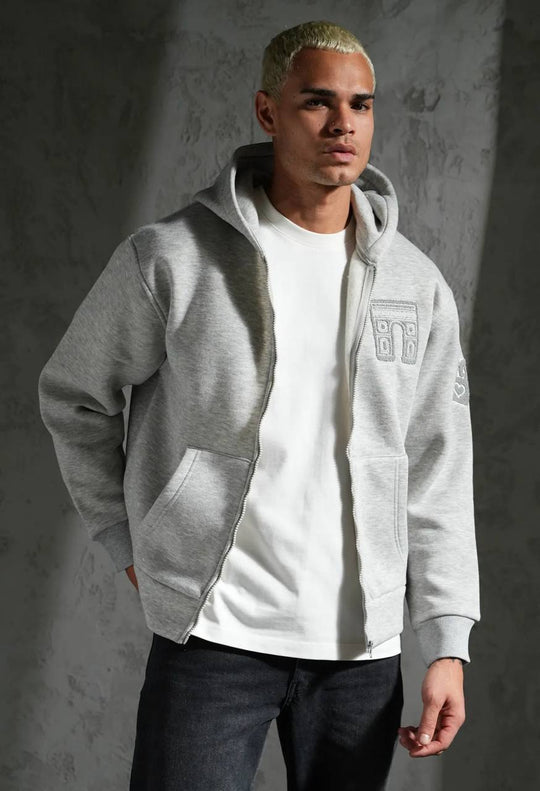 Sweat zippé à capuche "I.P. PRIVATE" unisexe - Gris