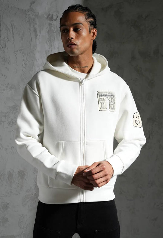 Sweat zippé à capuche "I.P. PRIVATE" unisexe - Blanc