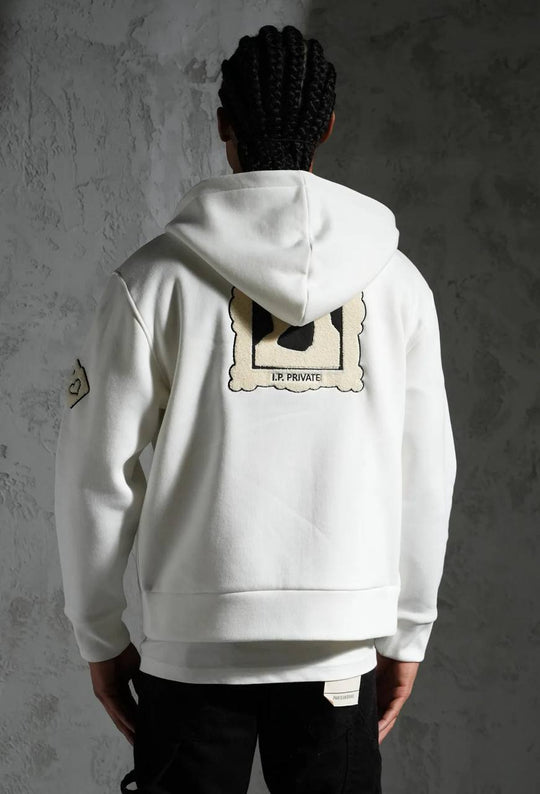 Sweat zippé à capuche "I.P. PRIVATE" unisexe - Blanc