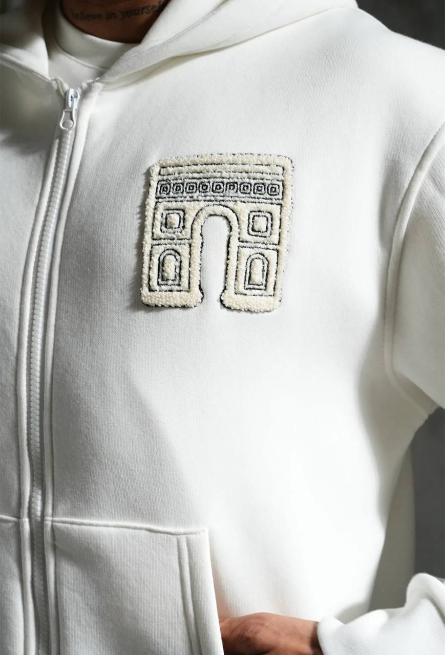 Sweat zippé à capuche "I.P. PRIVATE" unisexe - Blanc