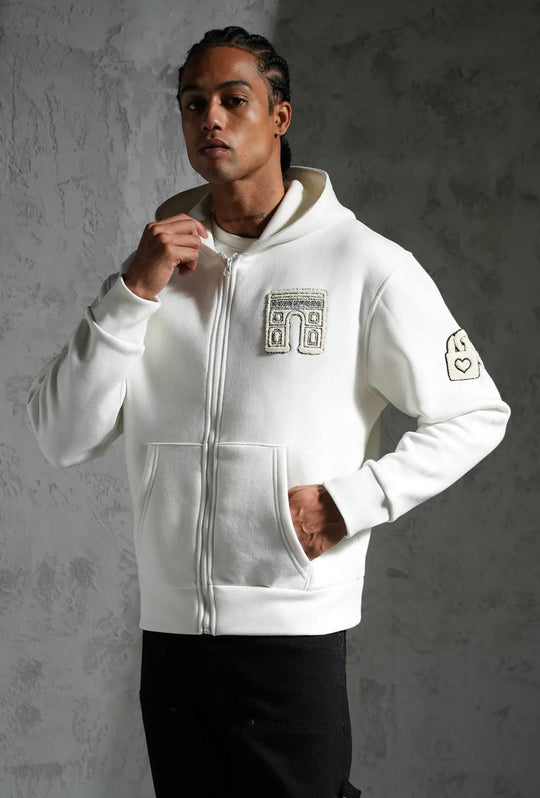 Sweat zippé à capuche "I.P. PRIVATE" unisexe - Blanc