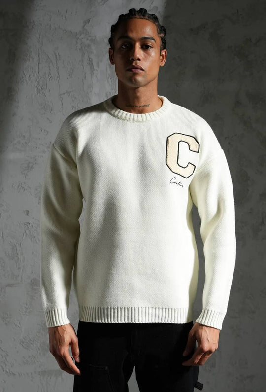 Sweat tricoté Campus Letter C - Blanc