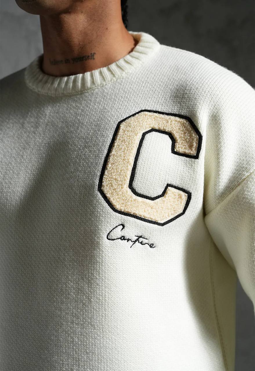 Sweat tricoté Campus Letter C - Blanc