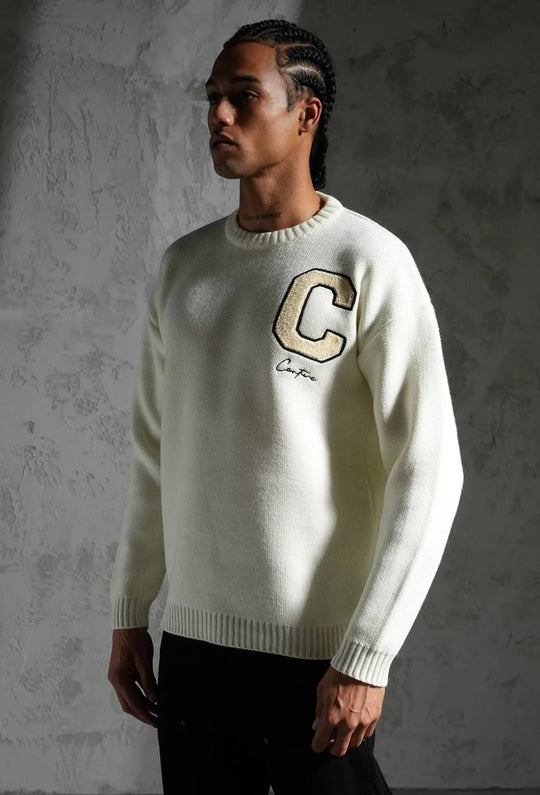 Sweat tricoté Campus Letter C - Blanc