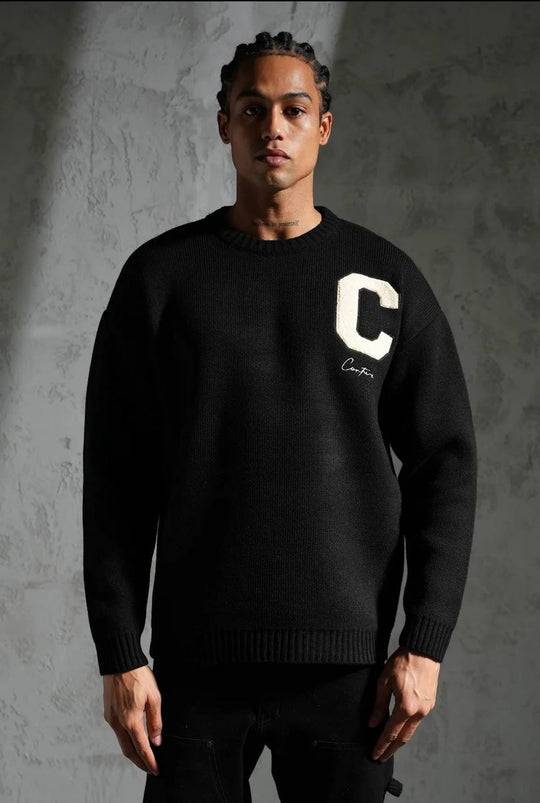 Sweat tricoté Campus Letter C - Noir