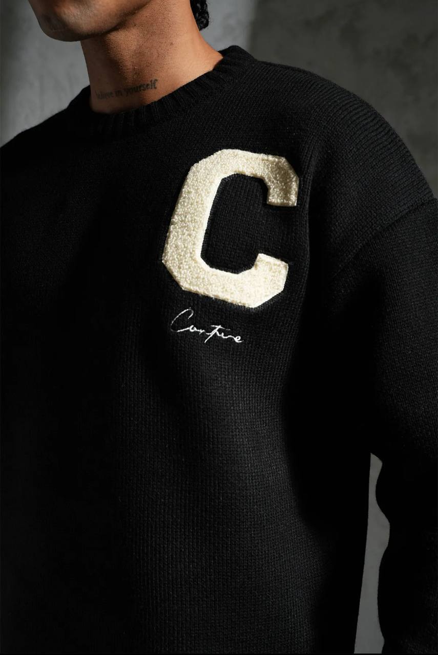 Sweat tricoté Campus Letter C - Noir