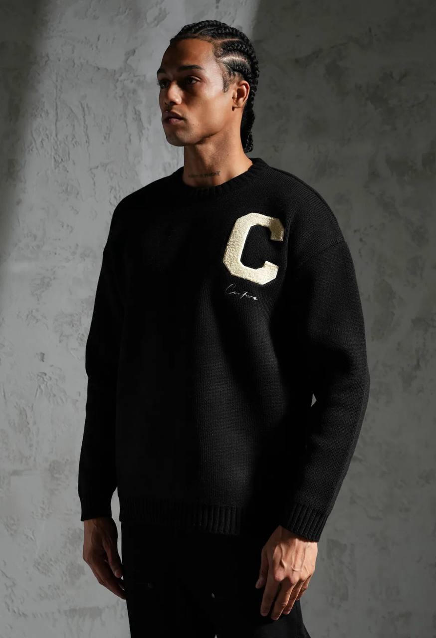 Sweat tricoté Campus Letter C - Noir