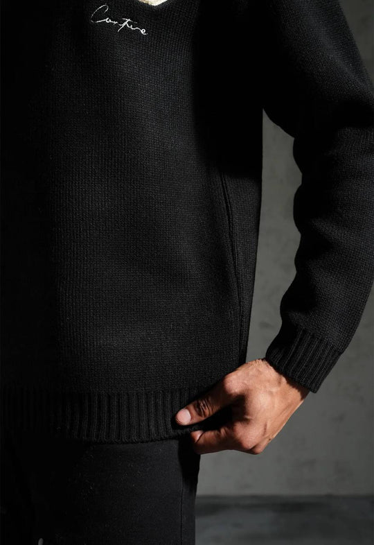 Sweat tricoté Campus Letter C - Noir