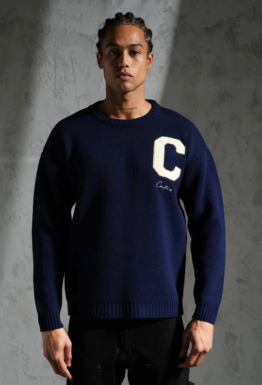 Sweat tricoté Campus Letter C - Bleu marine