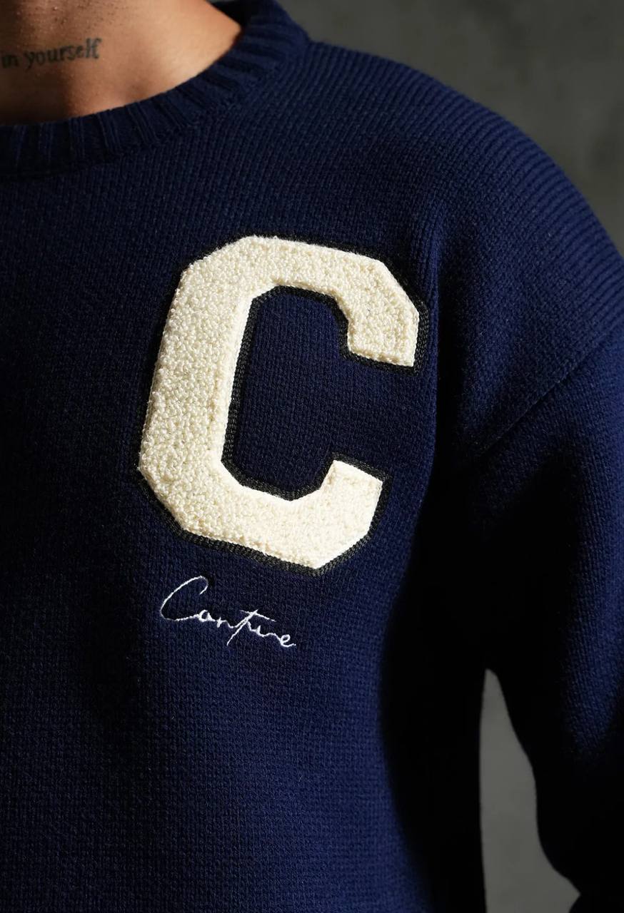 Sweat tricoté Campus Letter C - Bleu marine