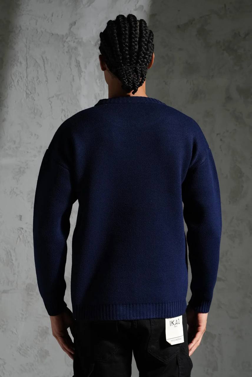 Sweat tricoté Campus Letter C - Bleu marine