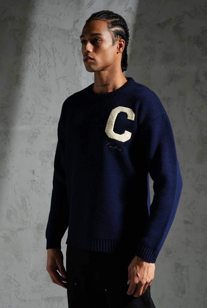 Sweat tricoté Campus Letter C - Bleu marine