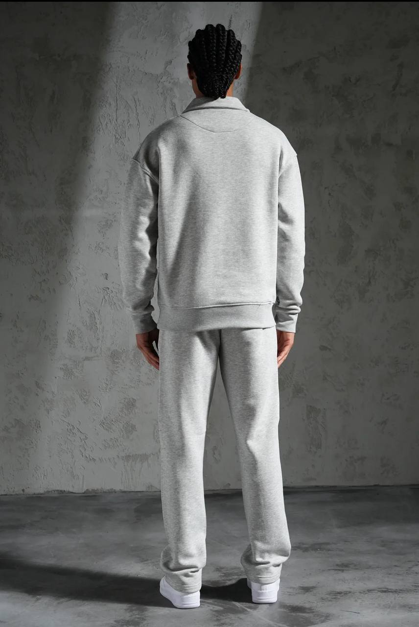 Ensemble Survêtement Homme Col Zippé - Gris Clair