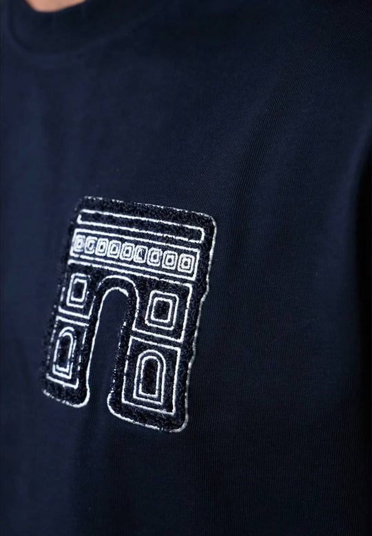 T-Shirt Homme Streetwear Patch Brodé Dos - Bleu Marine