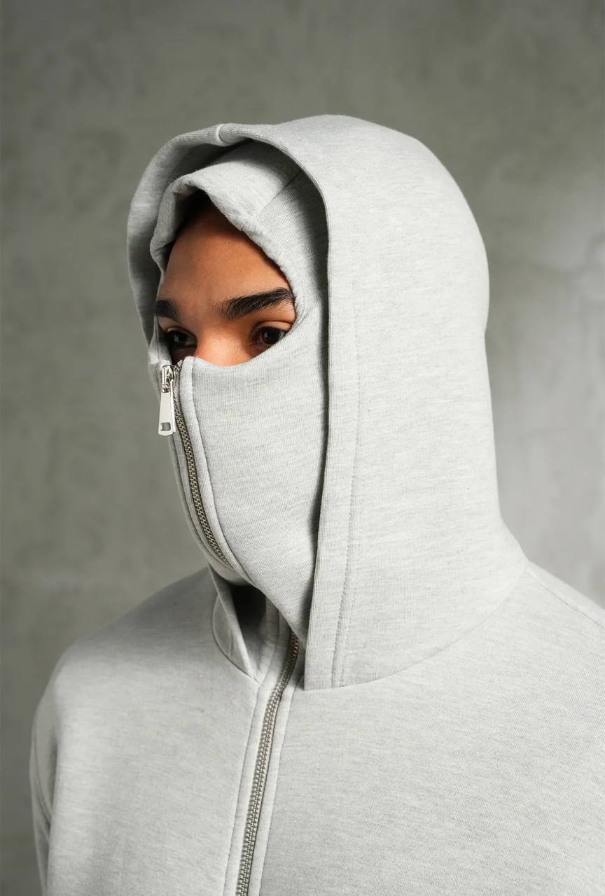 Hoodie Masque Zip Intégral – Gris