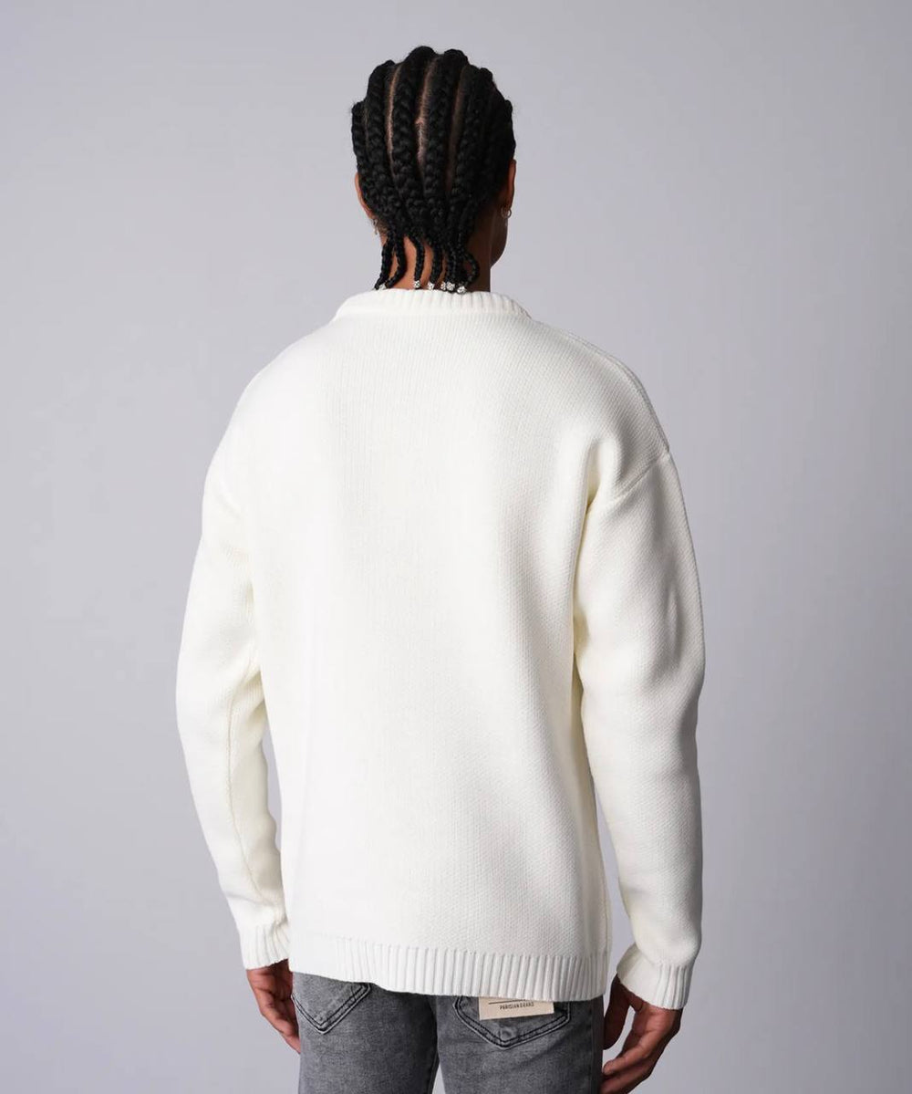 Pull "Harvard Style" Lettre H Brodée - BLANC