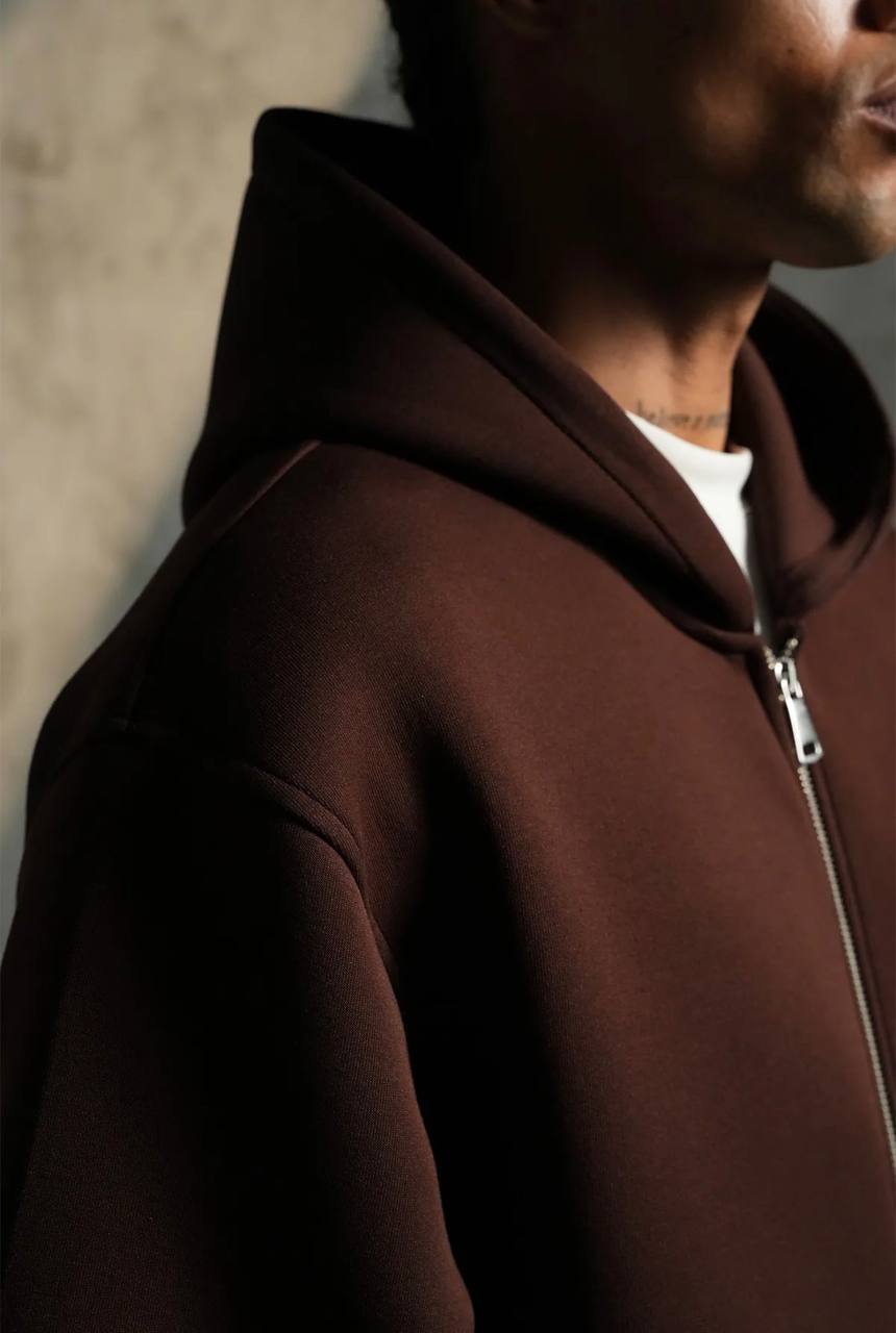 Sweat à capuche zippé Premium  - Marron