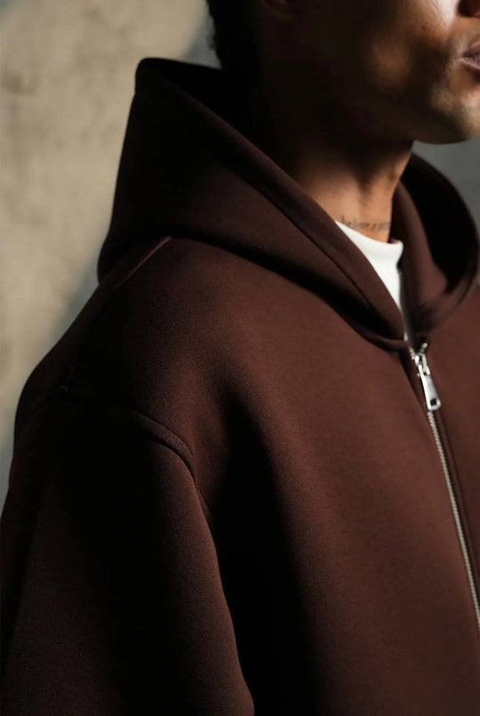 Sweat à capuche zippé Premium  - Marron