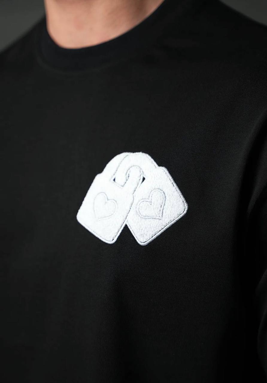 T-Shirt Homme Streetwear Patch Cœurs Brodés - Noir