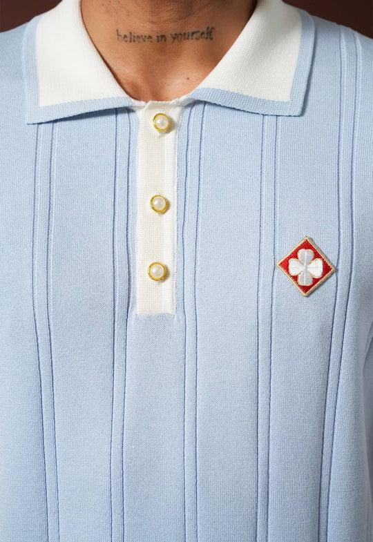 Polo Maille Texturée Trèfle - Bleu ciel
