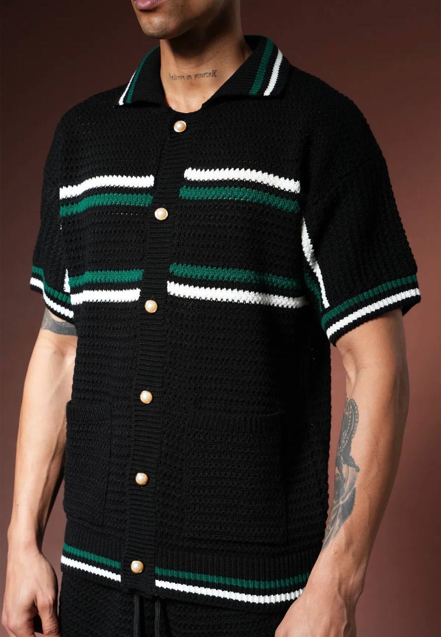 Ensemble Chemise & Short Texturé Maille - Noir/Vert