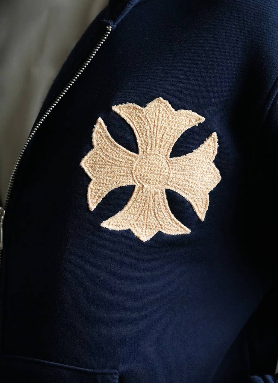 Ensemble à Capuche Veste Zippée et Pantalon Motifs Brodés - Bleu Marine