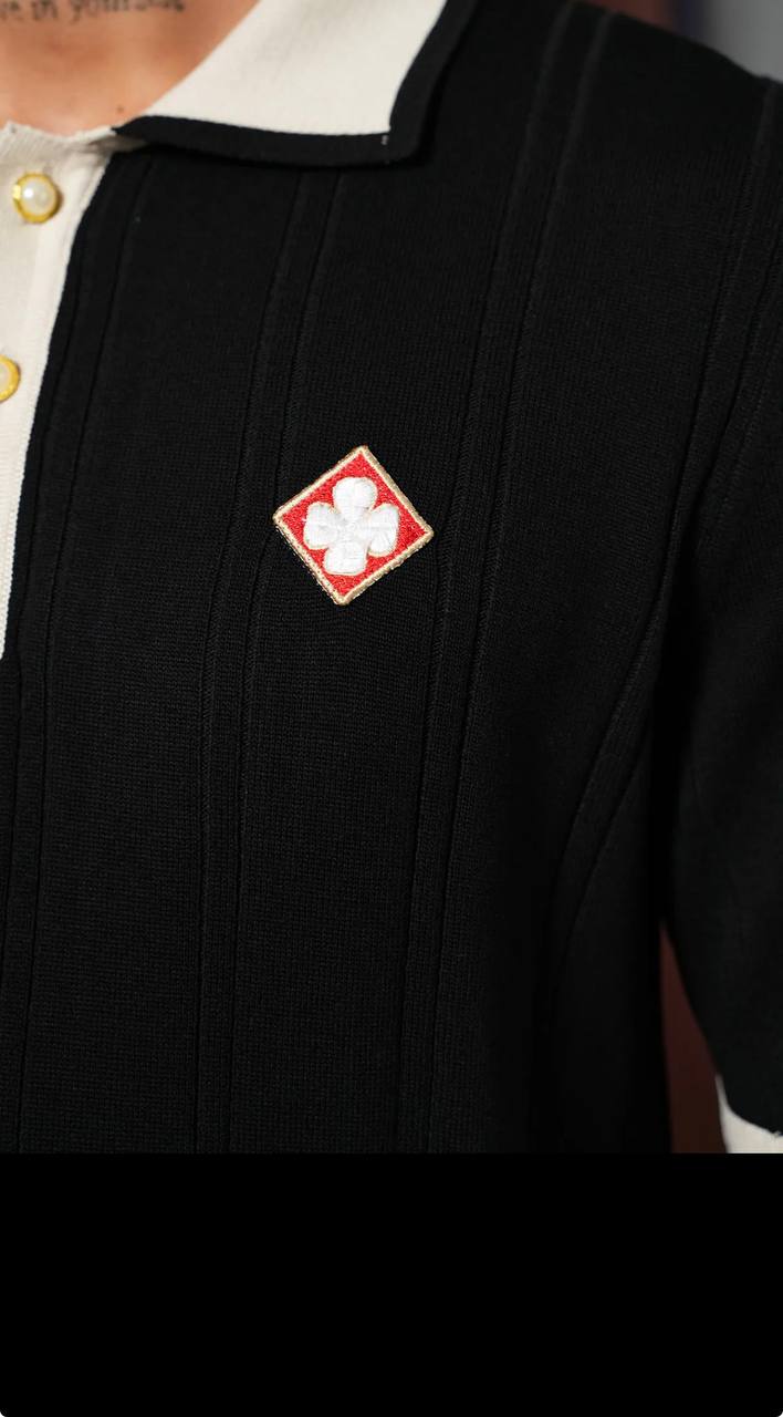 Polo Maille Texturée Trèfle - Noir