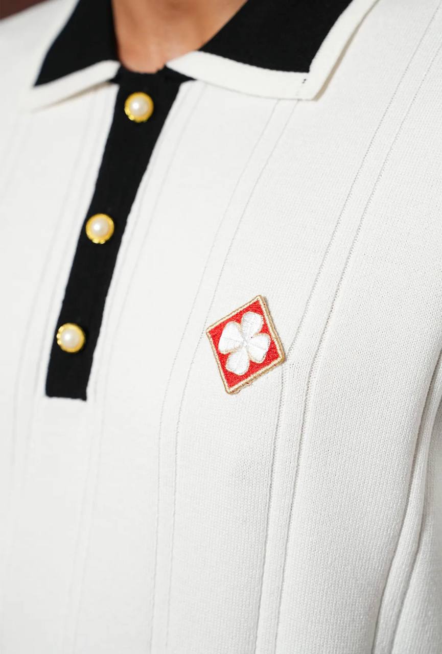Polo Maille Texturée Trèfle - Blanc