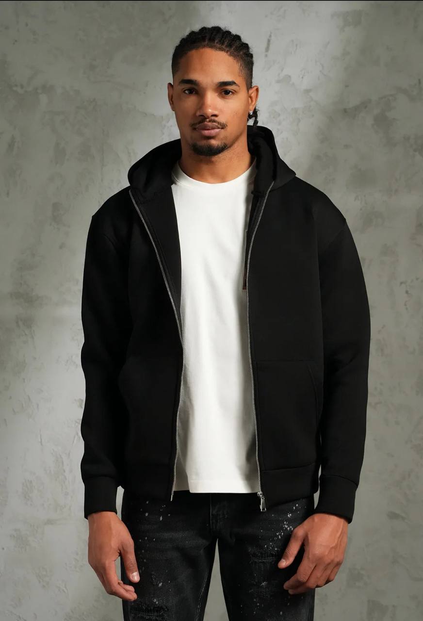 Hoodie Masque Zip Intégral – Noir