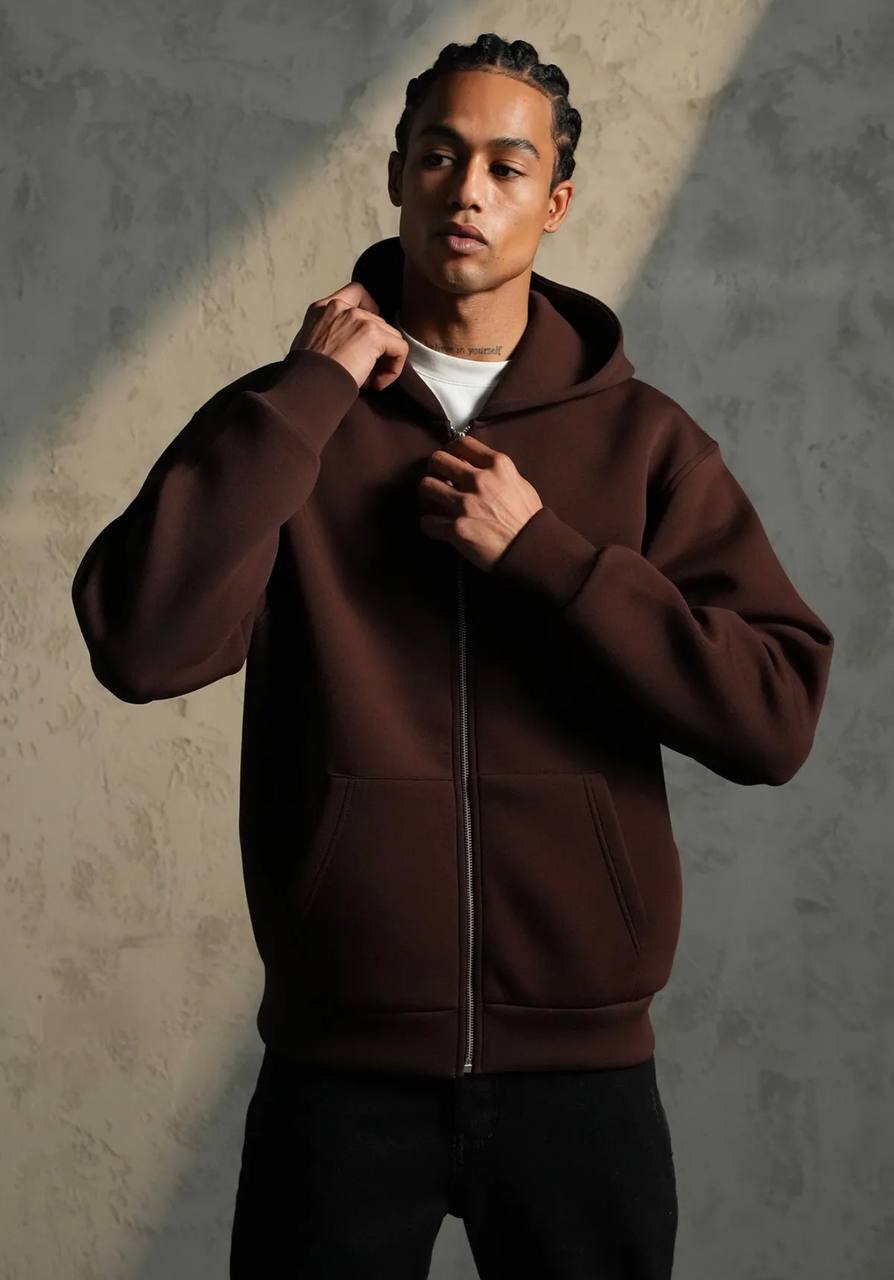 Sweat à capuche zippé Premium  - Marron