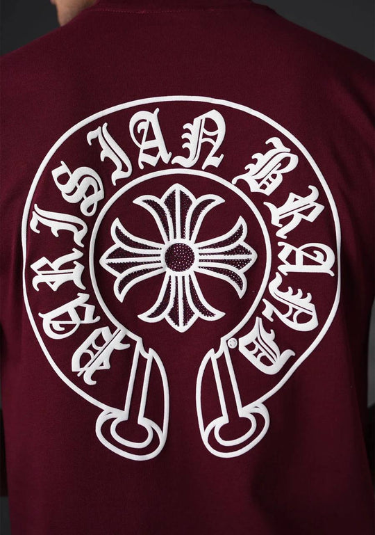 T-Shirt Homme Streetwear Logo Oversize Dos - Bordeaux