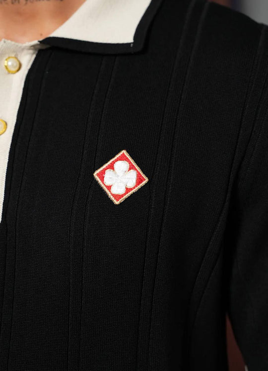 Polo Maille Texturée Trèfle - Noir