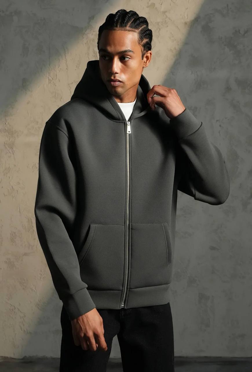 Sweat à capuche zippé Premium  - Anthracite