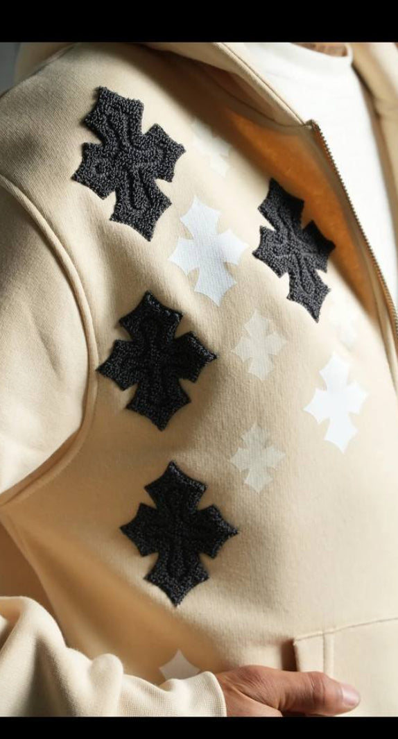 Ensemble Survêtement à Capuche Veste & Pantalon Motifs Streetwear - BEIGE