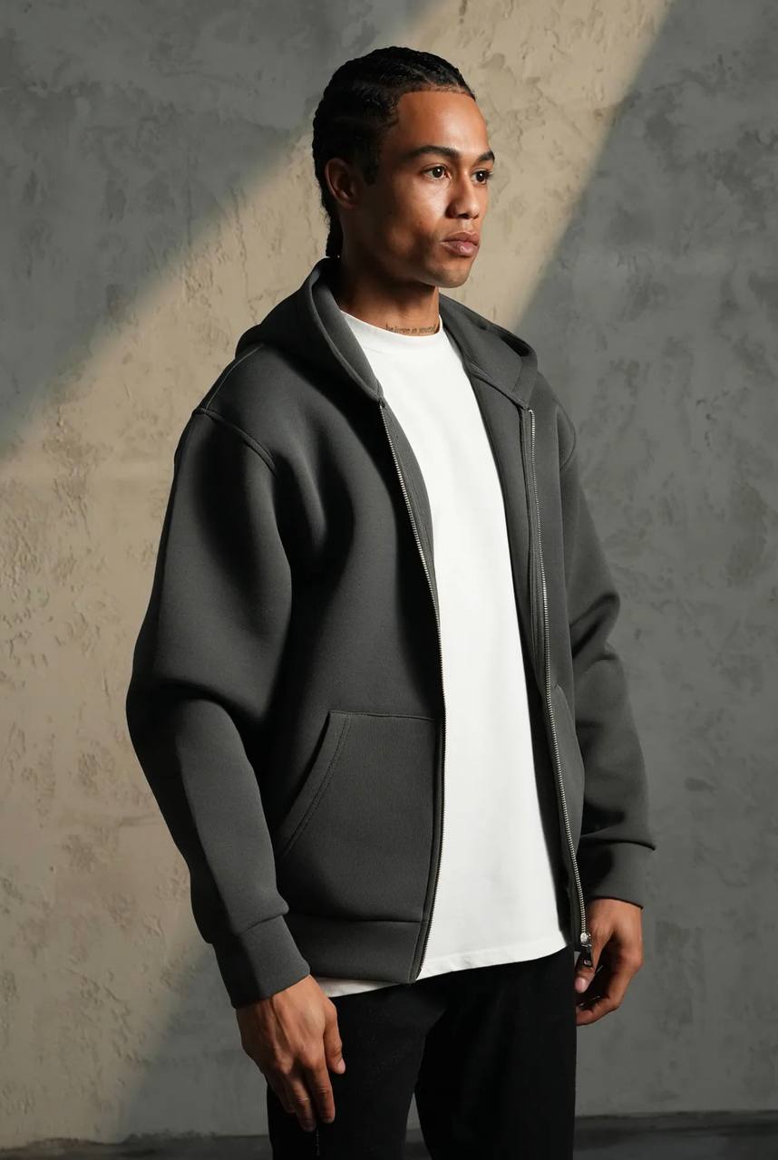 Sweat à capuche zippé Premium  - Anthracite