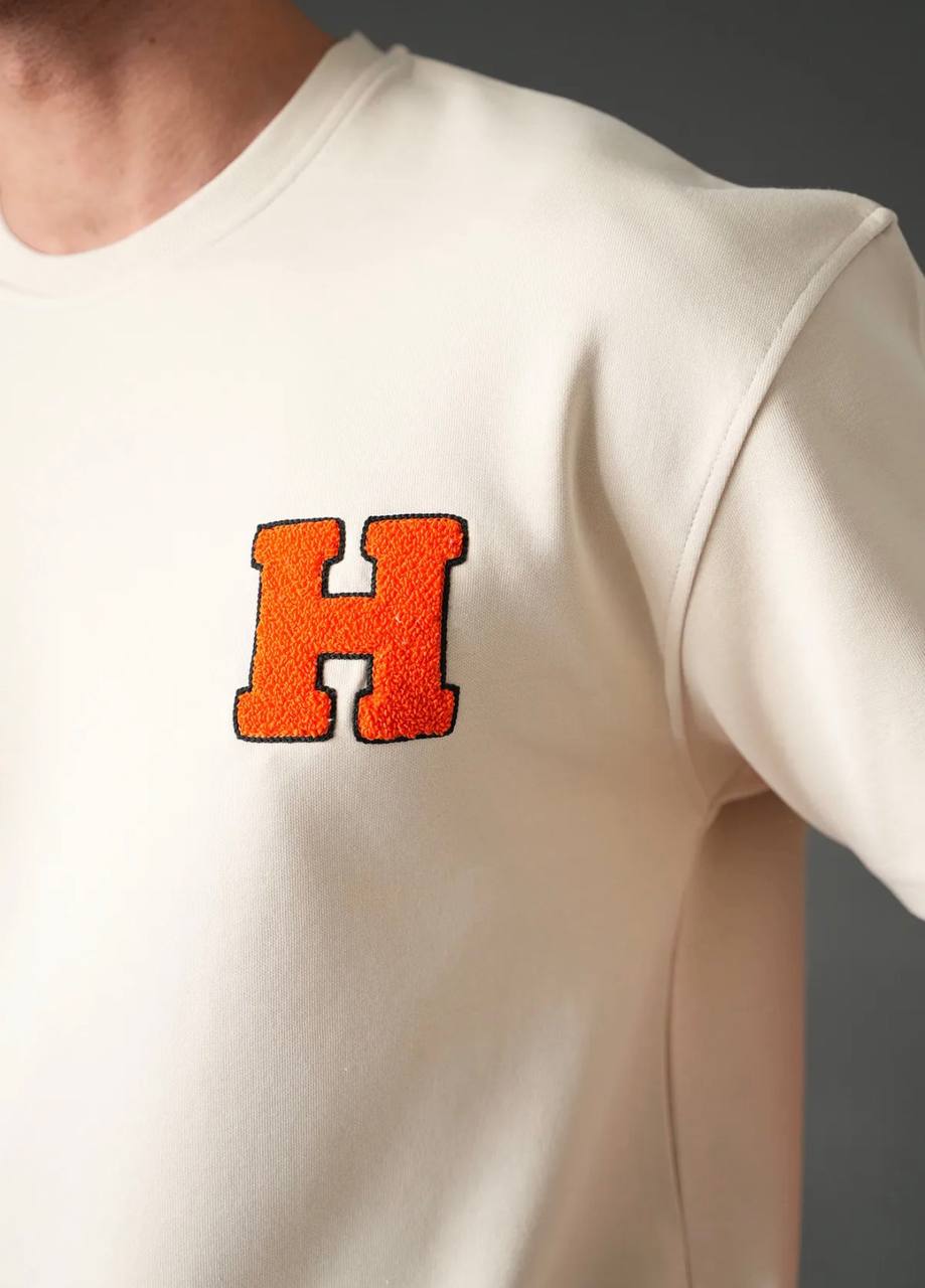 Ensemble Homme Premium T-Shirt et Pantalon H Patch Chenille - Beige