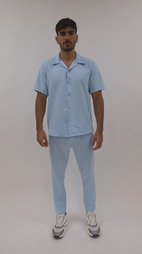 CHEMISE MANCHE COURTE ET PANTALON ASSORTI - BLEU CIEL