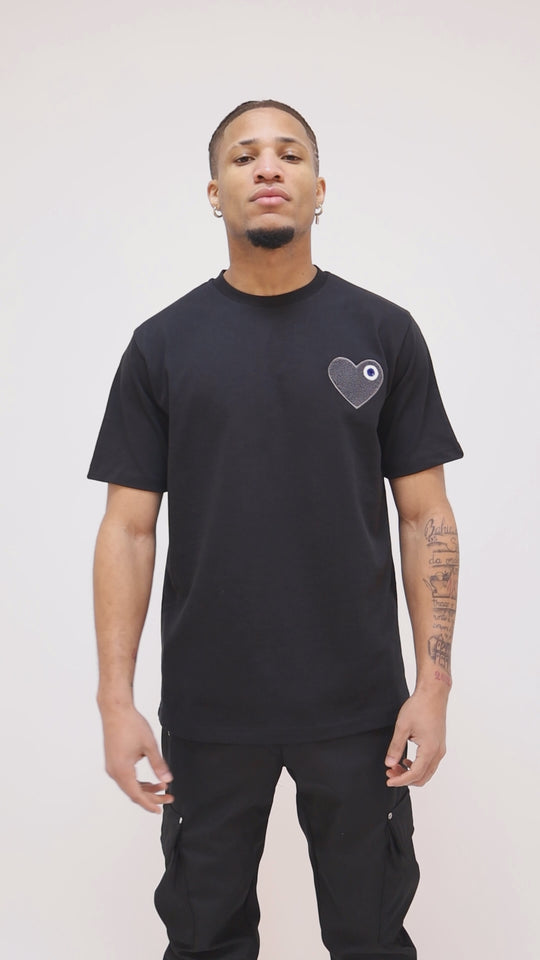 T-SHIRT BRODÉ COEUR NOIR 100% COTON - NOIR