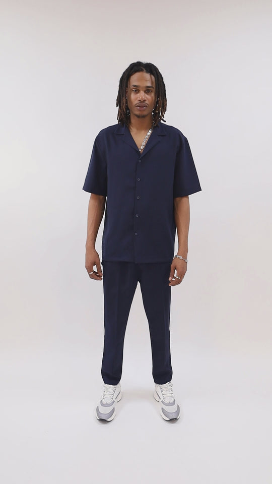 CHEMISE MANCHE COURTE ET PANTALON ASSORTI - BLEU MARINE