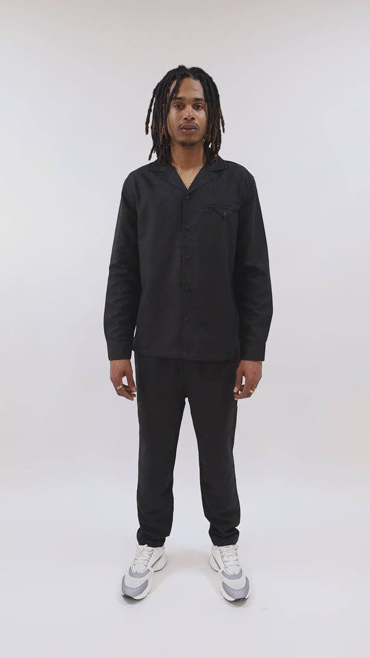 CHEMISE MANCHE LONGUE ET PANTALON ASSORTI - NOIR