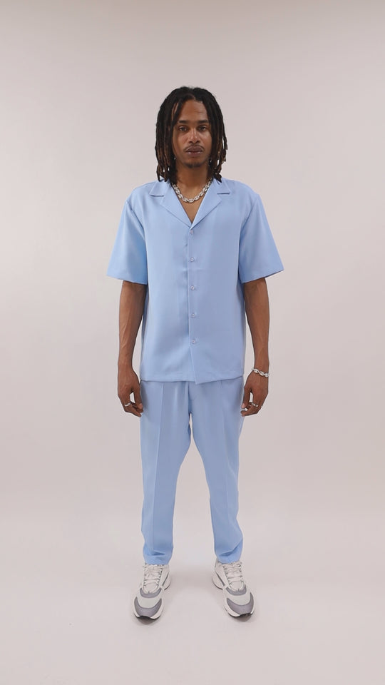 CHEMISE MANCHE COURTE ET PANTALON ASSORTI - BLEU CIEL